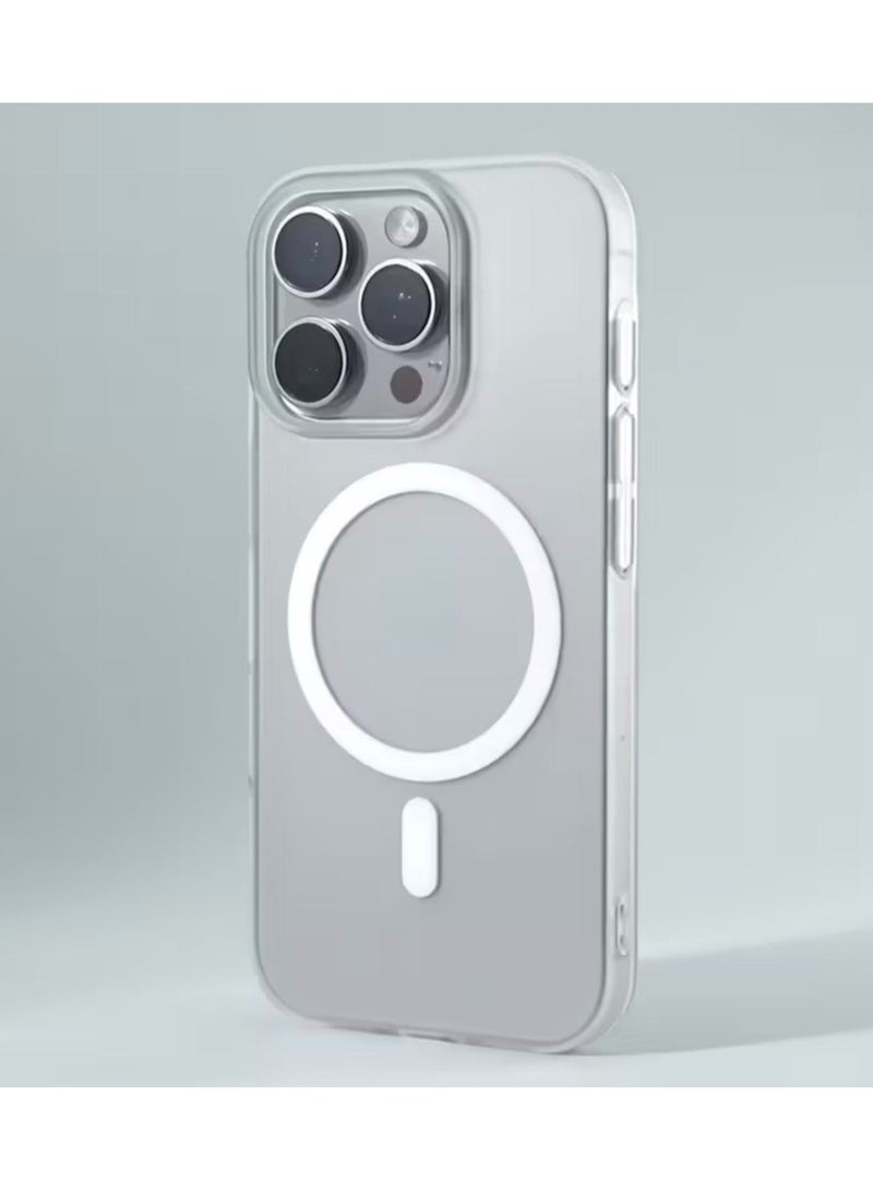 جراب ماج سيف الفاخر غير اللامع لهاتف آيفون 13 برو، غطاء مغناطيسي رفيع مقاوم للصدمات | أبيض